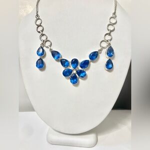 Blue rhinestone Bridgerton necklace handmade 19" silver tone.New,not vintage.